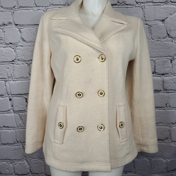 New York & Company Jackets & Blazers - New York and Company Creme Woolen Peacoat, Large